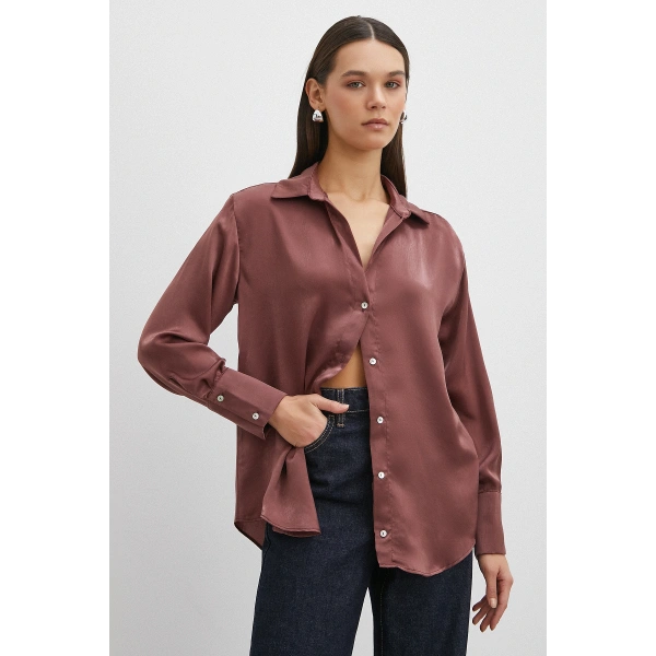 Chanel Saten Gömlek Mürdüm