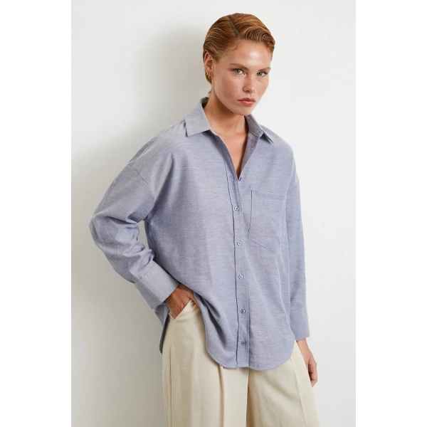 Robalı Klasik Gömlek Koyu Lacivert