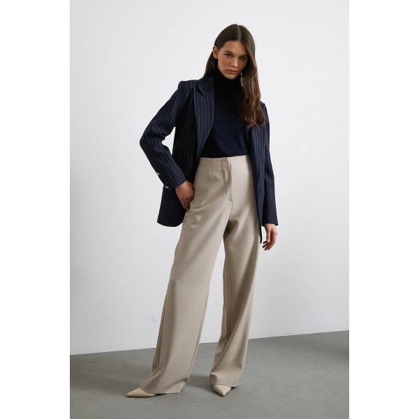 Yüksek Bel Geniş Paça Pantolon Vizon