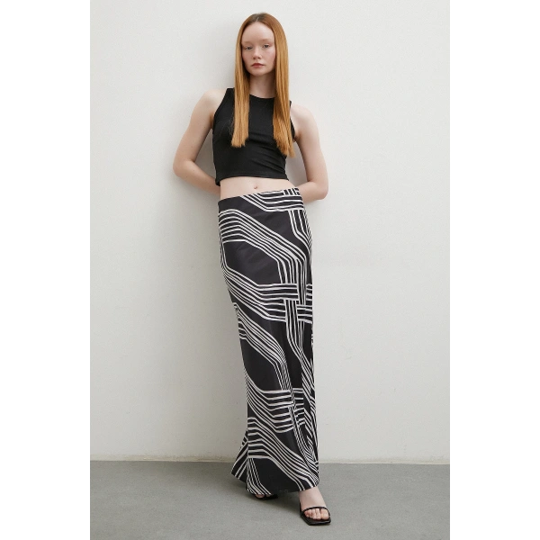 Desenli Maxi Verev Etek Siyah