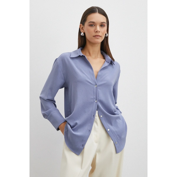 Basic Polyester Gömlek İndigo