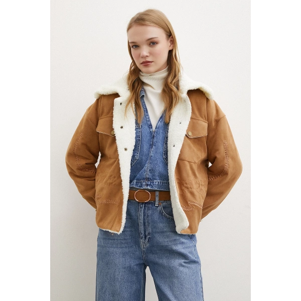 Süet İçi Peluşlu Mont Taba