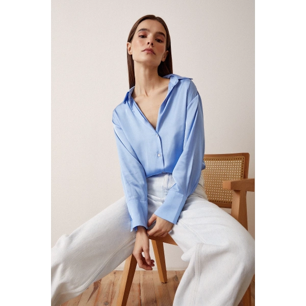 Basic Saten Gömlek Açık Mavi