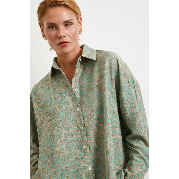 Leopar Desen Javanez Gömlek Fuşya