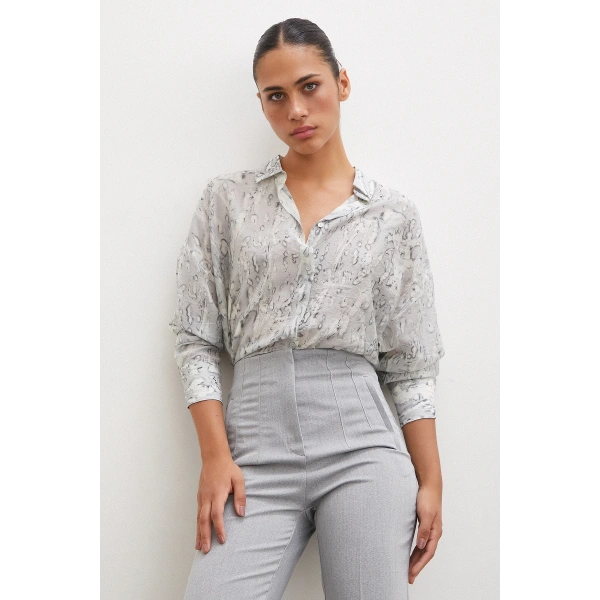Damla Desenli Gömlek Gri