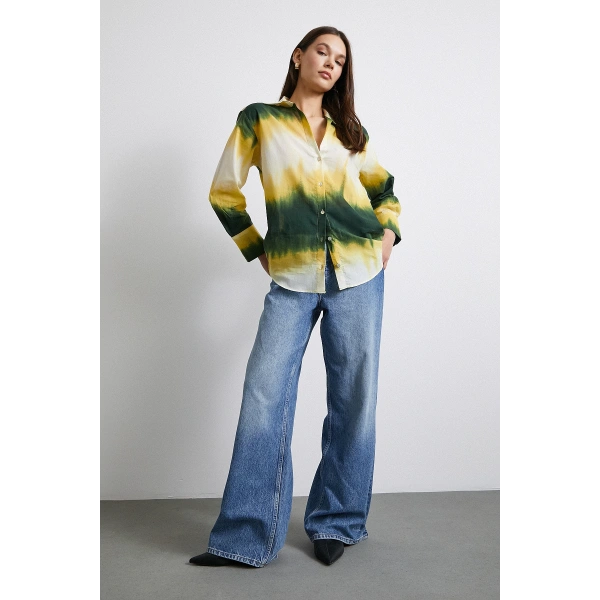 Degrade Desenli Gömlek Yeşil