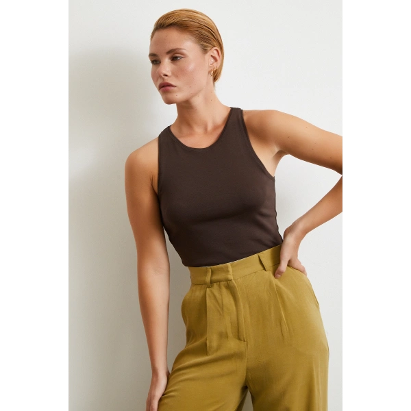 Basit Crop Top Kahve