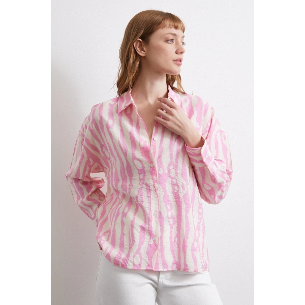 Zebra Desen Modal Gömlek Pembe