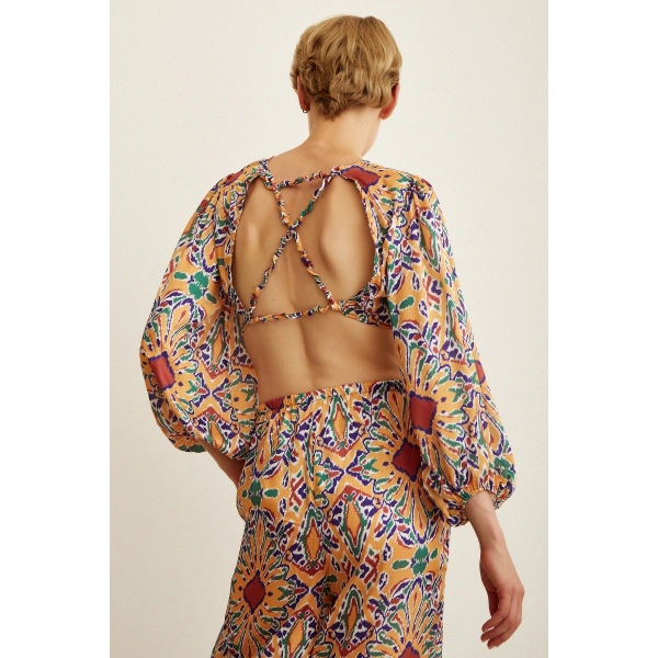 Sırt Dekolteli Crop Hardal