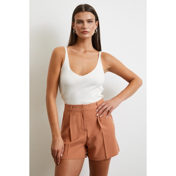 Piliseli Şort Etek Kiremit