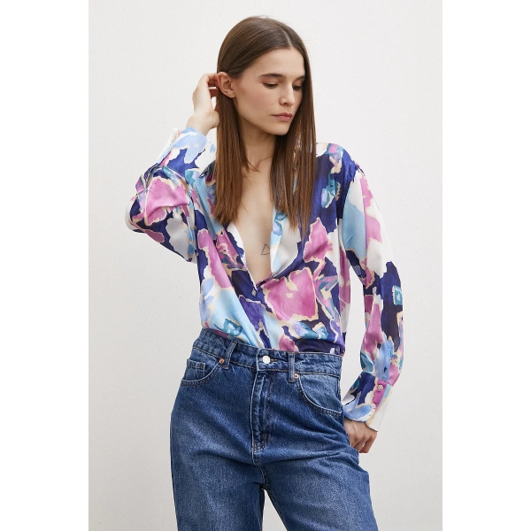 Desenli Gofret Gömlek Lacivert