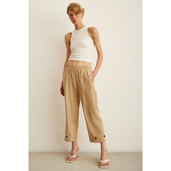 Lastikli Salaş Pantolon Bej