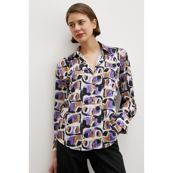 Van Gogh Desenli Gömlek Mor