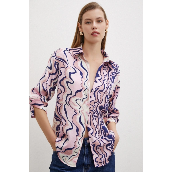 Wave Effect Basic Gömlek Pembe