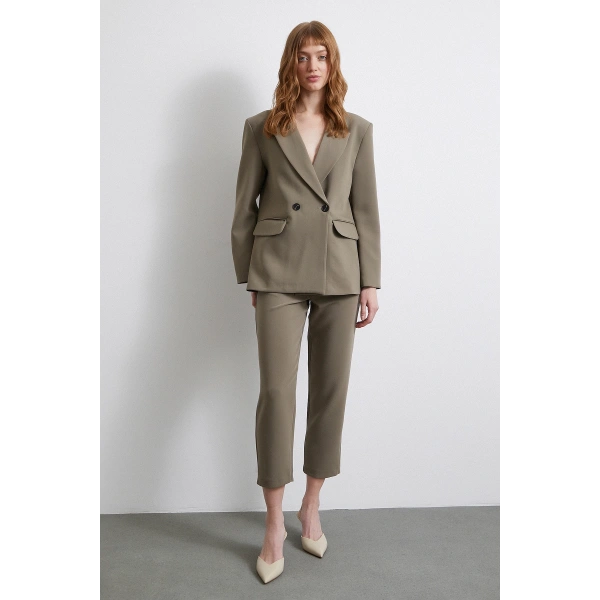 Klasik Poliviskon Ceket Haki