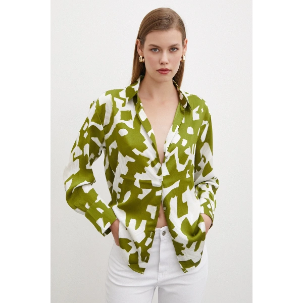 Geometrik Desen Gömlek Yeşil