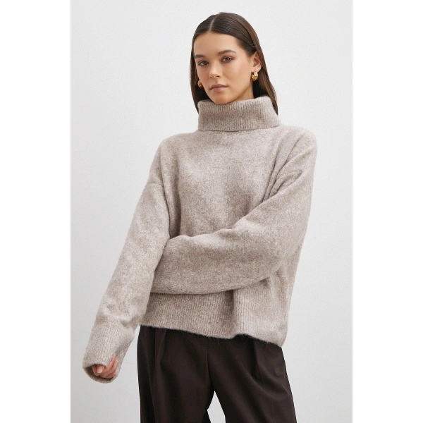 Balıkçı Yaka Uzun Kollu Kazak Gri