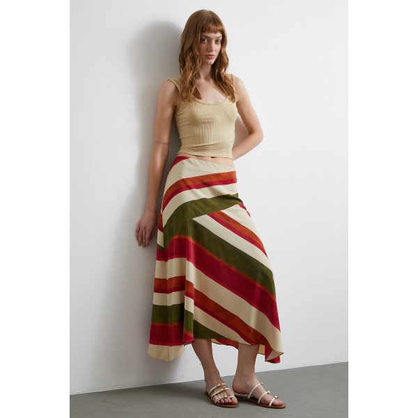 Chery Çizgili Verev Etek Bej