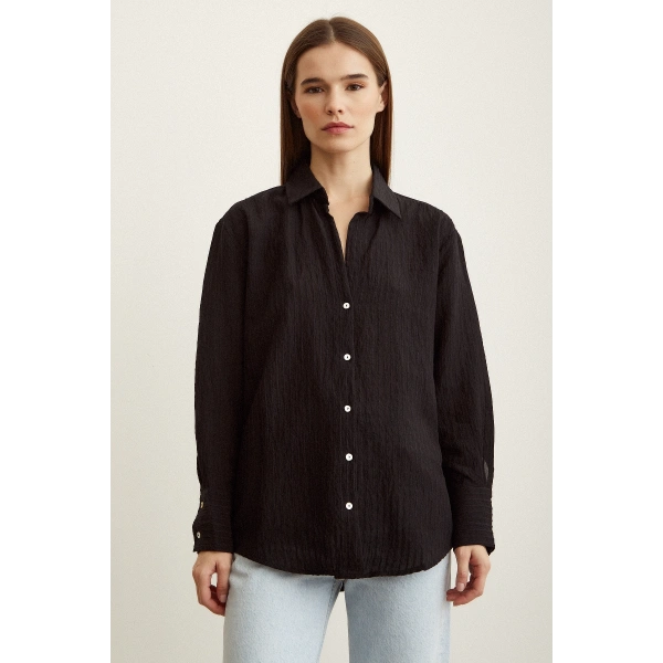 Çizgi Desenli Gömlek Siyah