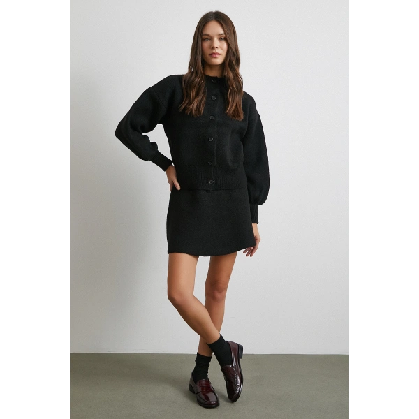 Hırka Etek Triko Takım Siyah