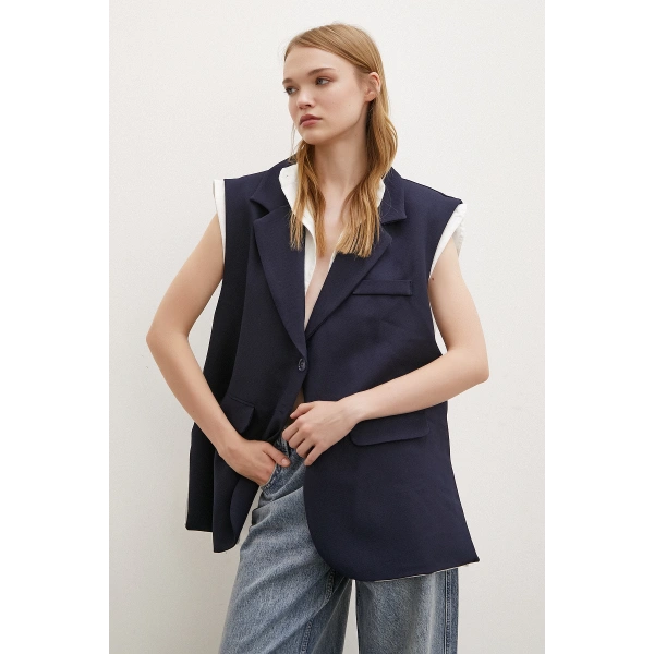 Hakim Yaka Gömlekli Yelek Lacivert