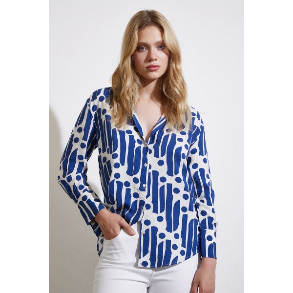 Modern Desen Modal Gömlek Mavi