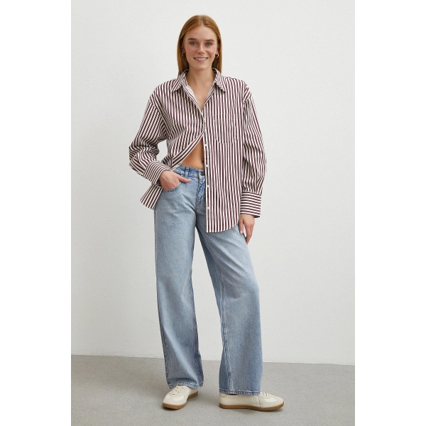 Düşük Bel Wide Leg Jean Mavi