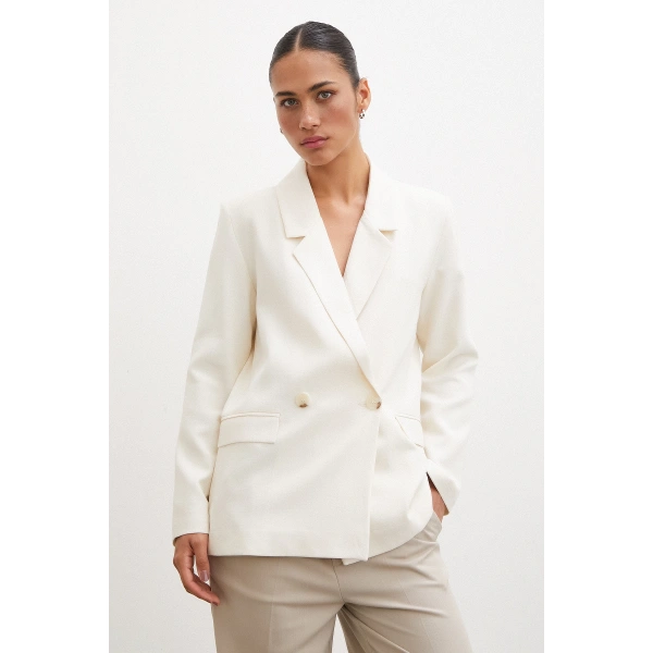 Çift Düğmeli Blazer Ceket Ekru