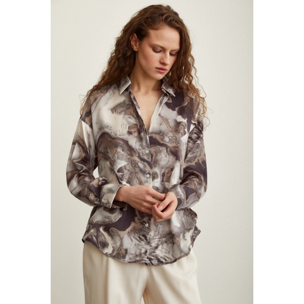 Batik Desen Gömlek Gri