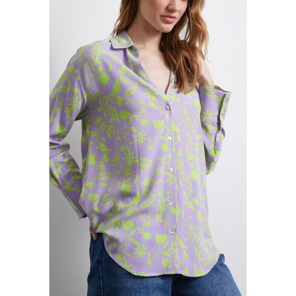 Orman Desenli Gömlek Mor