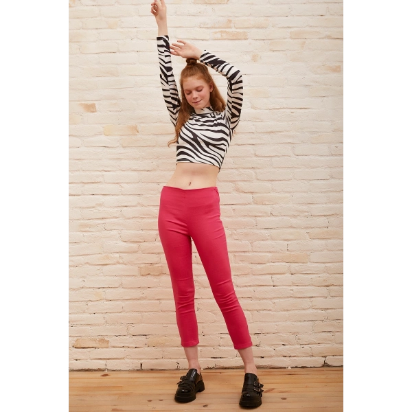 Fermuarlı Tayt Pantolon Fuşya