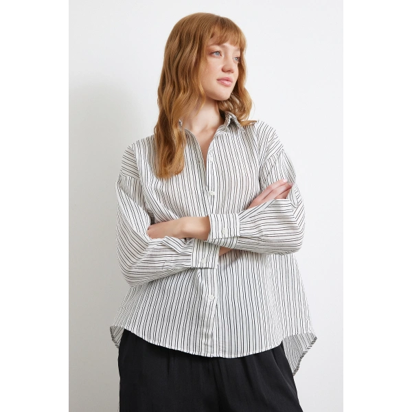 Simetrik Çizgili Gömlek Siyah