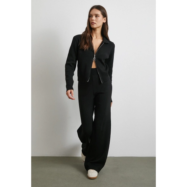 Çift Fermuarlı Hırka Takım Siyah