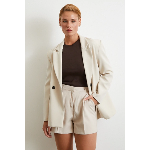 Piliseli Şort Etek Vizon