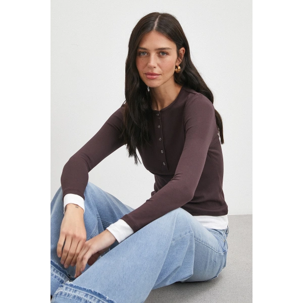 Garnili Çıtçıtlı Bluz Bordo