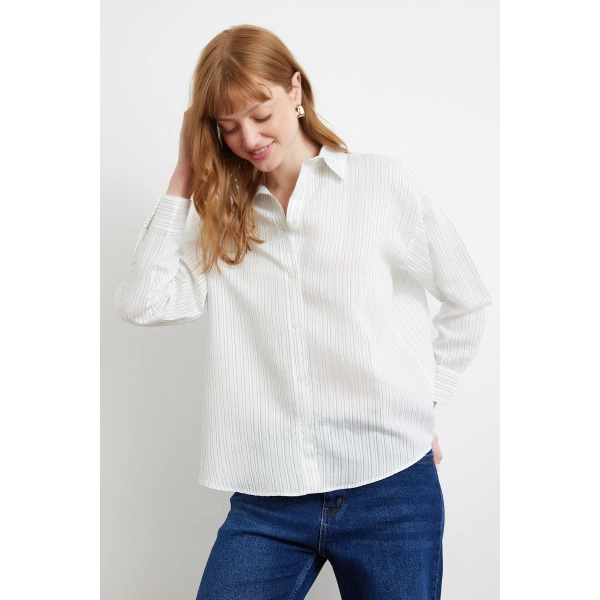 Simetrik Çizgili Gömlek Mint