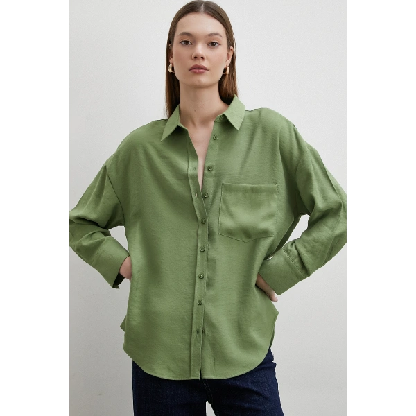 Mars Tencel Dökümlü Gömlek Yeşil