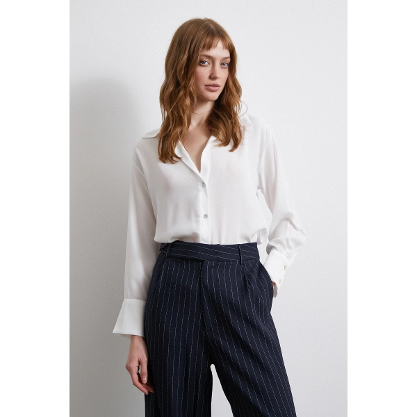 Basic Saten Gömlek Ekru