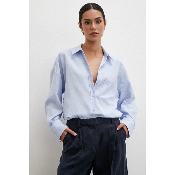 Robalı Klasik Gömlek Buz Mavisi