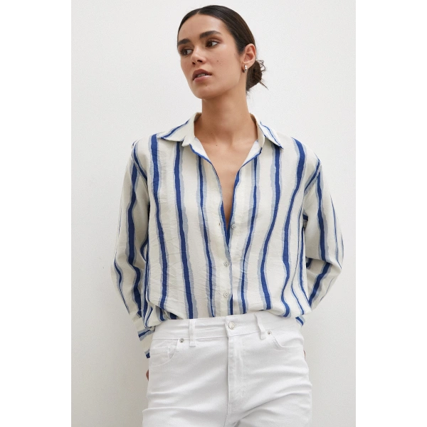 Bambu Çizgili Gömlek Lacivert