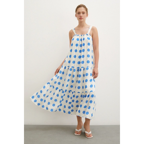 Askılı Puanlı Elbise Beyaz