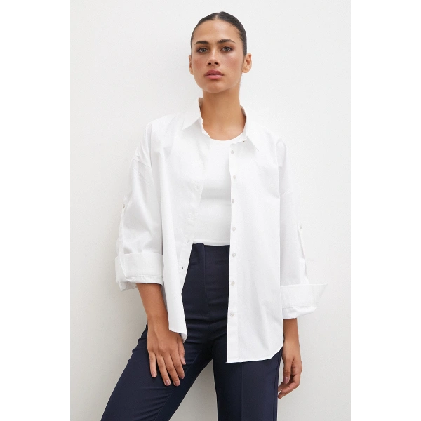 Kol Apoletli Gömlek Beyaz