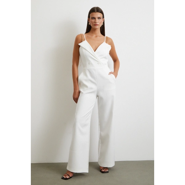 Zincir Detaylı Tulum Beyaz