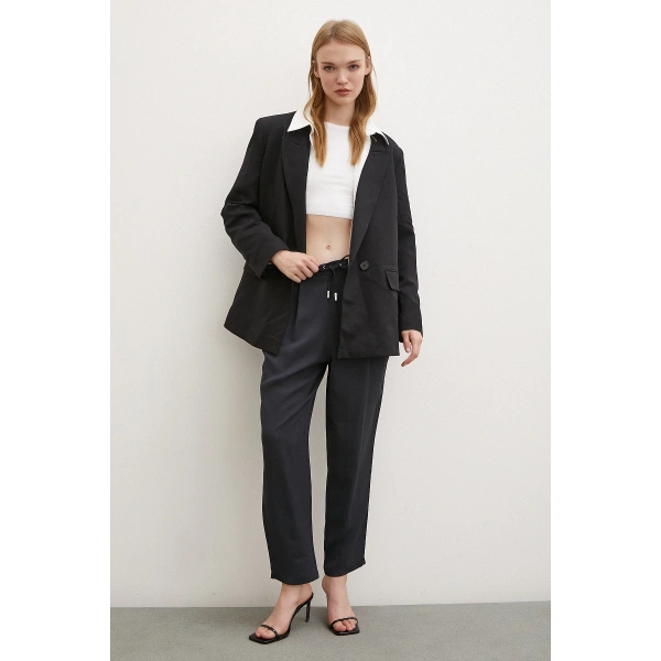 Beli Lastikli Boru Paça Pantolon Lacivert