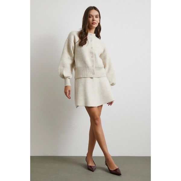 Hırka Etek Triko Takım Ekru