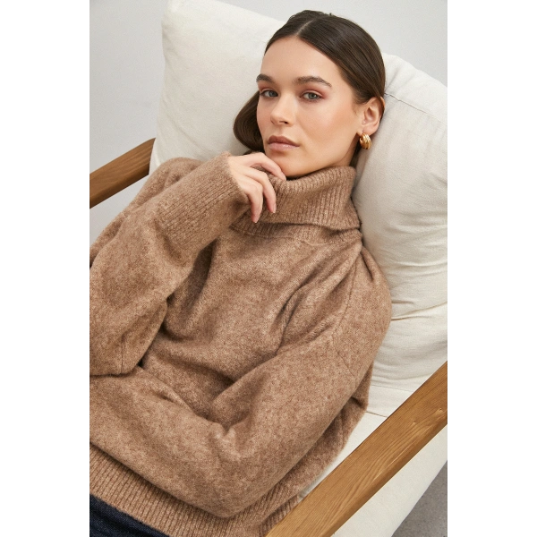 Balıkçı Yaka Uzun Kollu Kazak Vizon