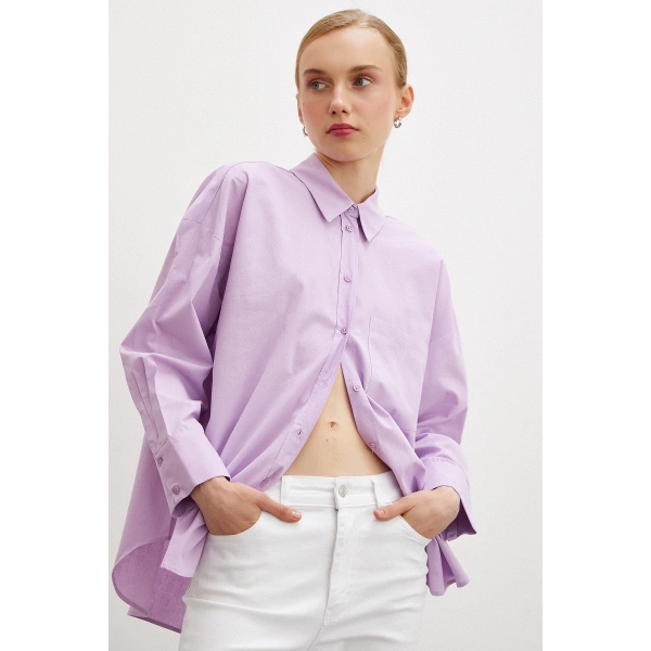 Regular Fit Poplin Gömlek Lila