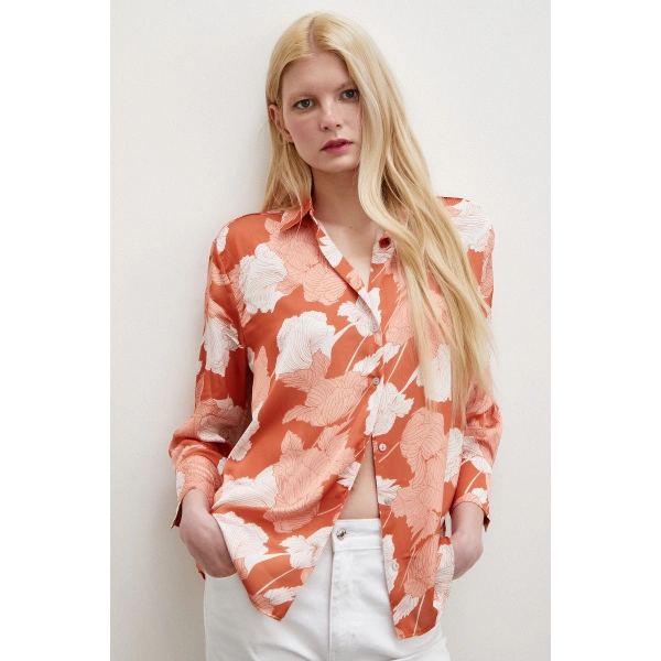 V Yaka Saten Gömlek Kiremit