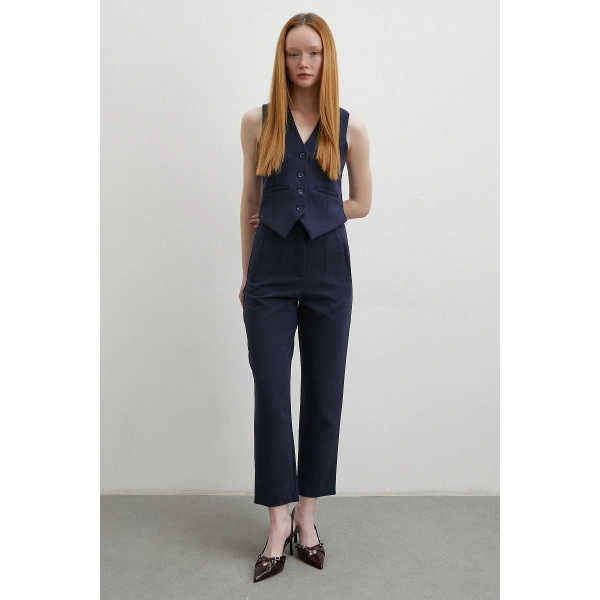 Önü Pensli Skinny Kumaş Pantolon Lacivert