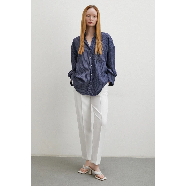 Cepli Çizgili Gömlek Lacivert